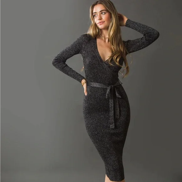 Flying Tomato Forever Impressed Sweater Sparkly Metallic Black Fitted Dress - Picture 3 of 12